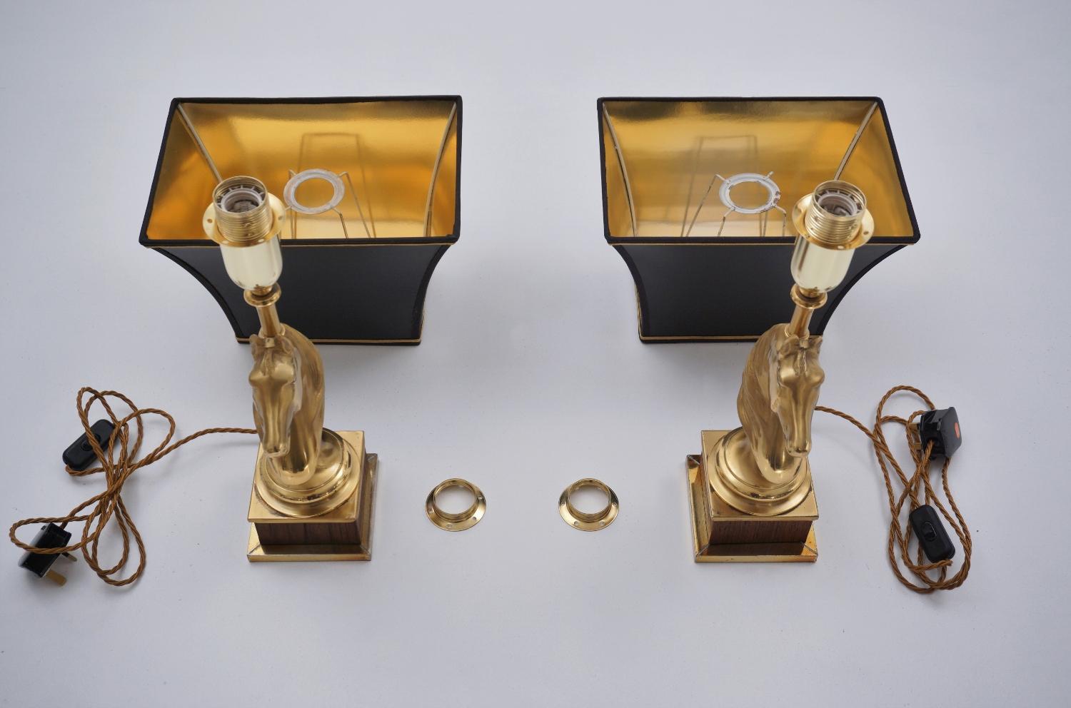 Maison Charles Horse Lamps Pair of Brass and Wood, circa 1970s, French For Sale 6