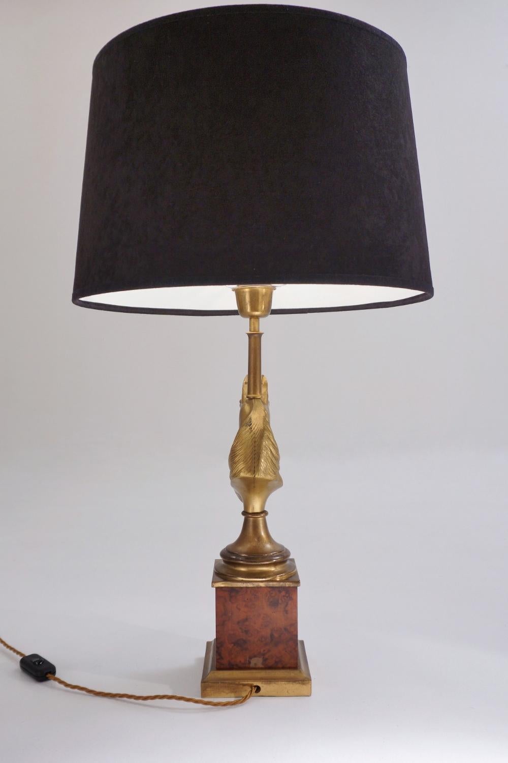 Maison Charles Horse Lamps Pair of Brass & Burl Walnut, circa 1970s, French 2