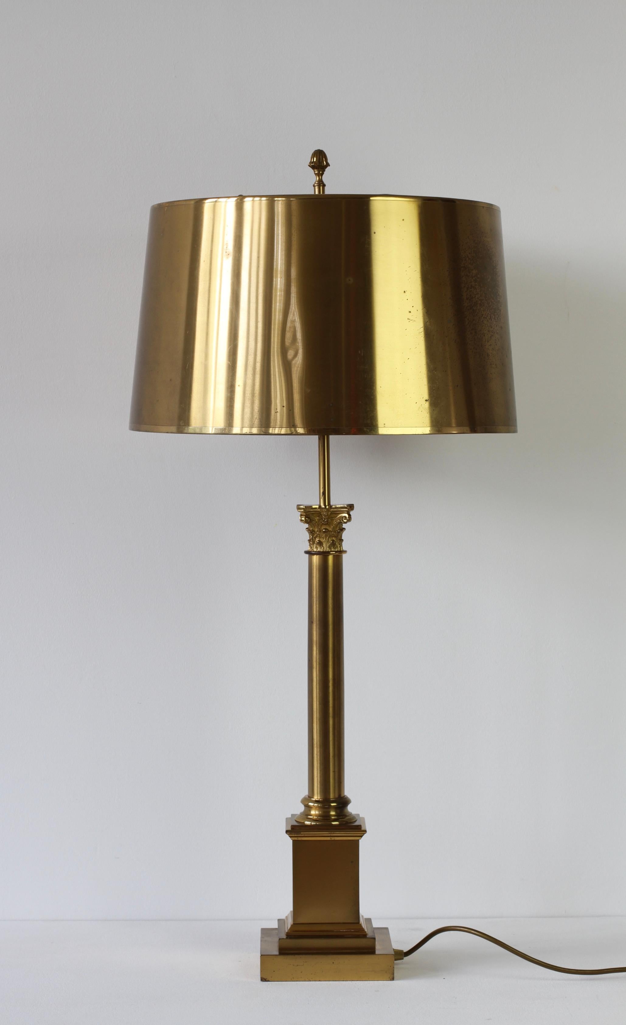 Neoclassical Maison Charles Huge Brass 'Corinthian Column' Table Lamp France, circa 1970s For Sale