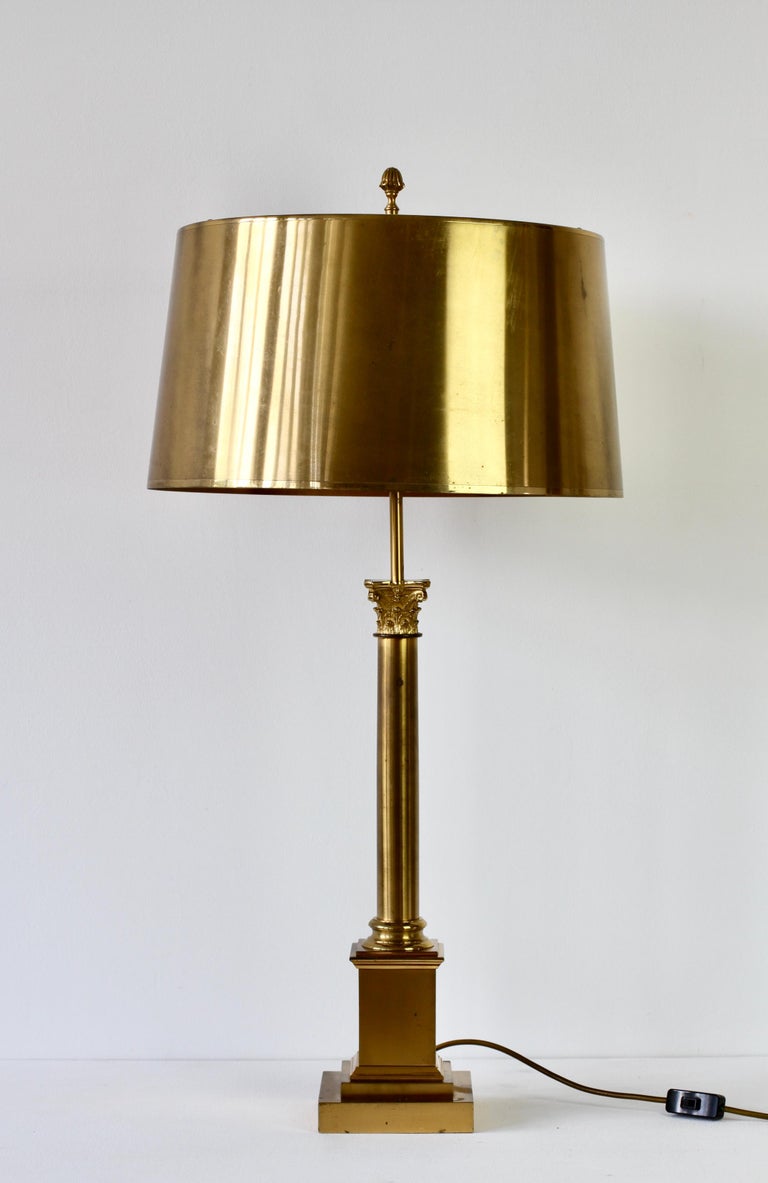 Brushed Maison Charles Huge Brass 'Corinthian Column' Table Lamp France, circa 1970s For Sale
