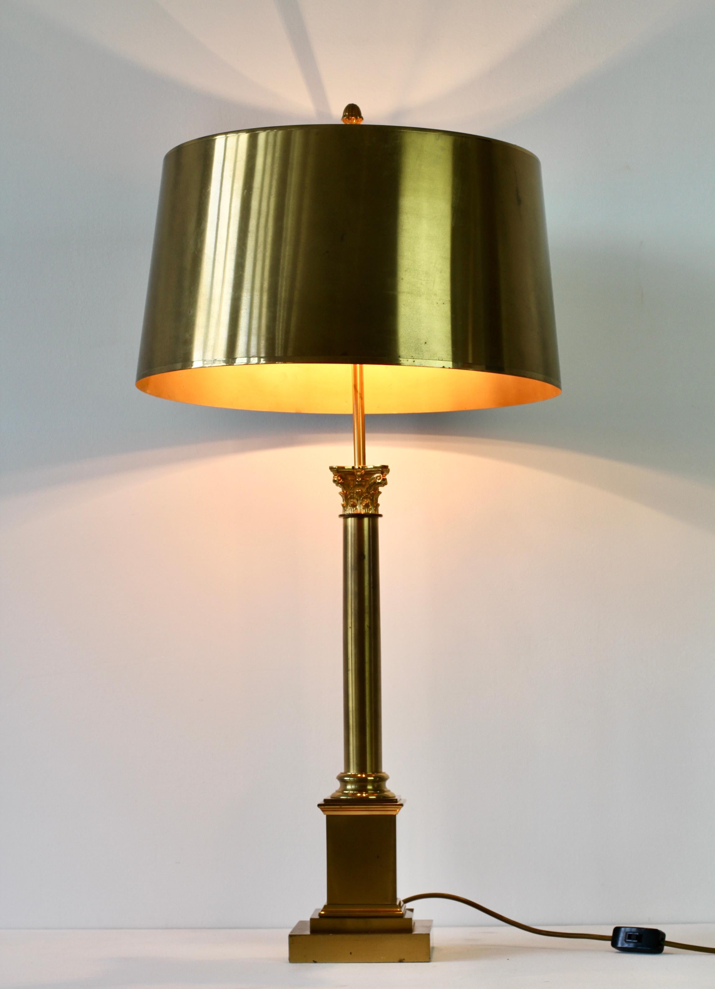 20th Century Maison Charles Huge Brass 'Corinthian Column' Table Lamp France, circa 1970s For Sale