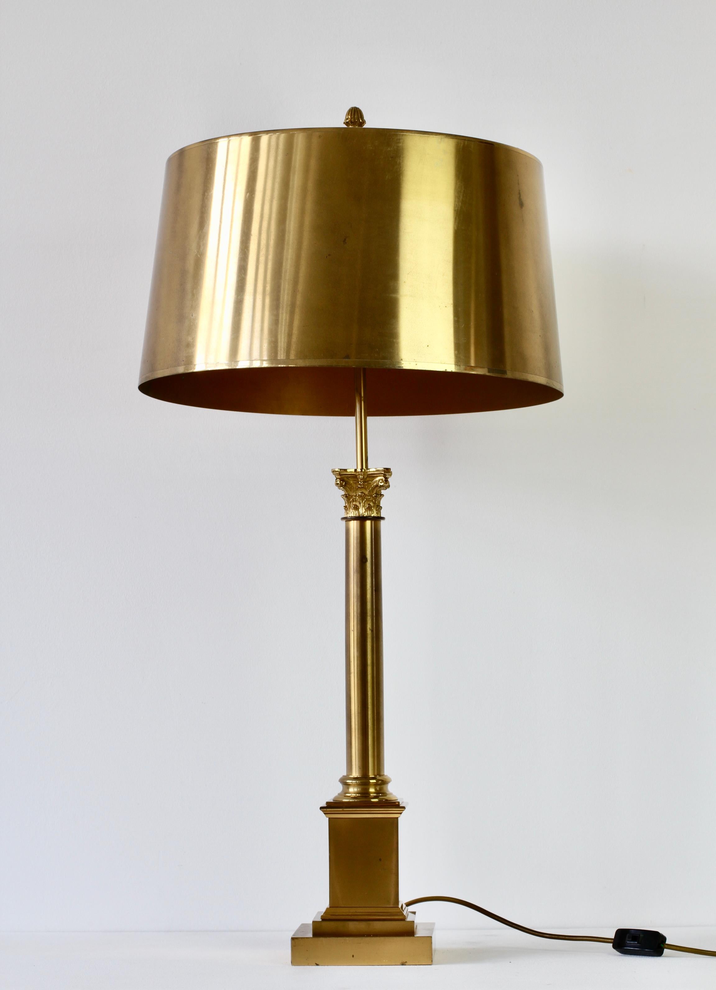 Metal Maison Charles Huge Brass 'Corinthian Column' Table Lamp France, circa 1970s For Sale