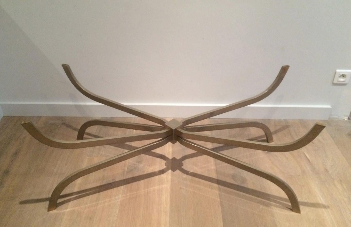 Maison Charles, Interesting Brushed Steel Coffee Table with Smoked Glass Top For Sale 6