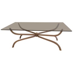 Maison Charles, Interesting Brushed Steel Coffee Table with Smoked Glass Top
