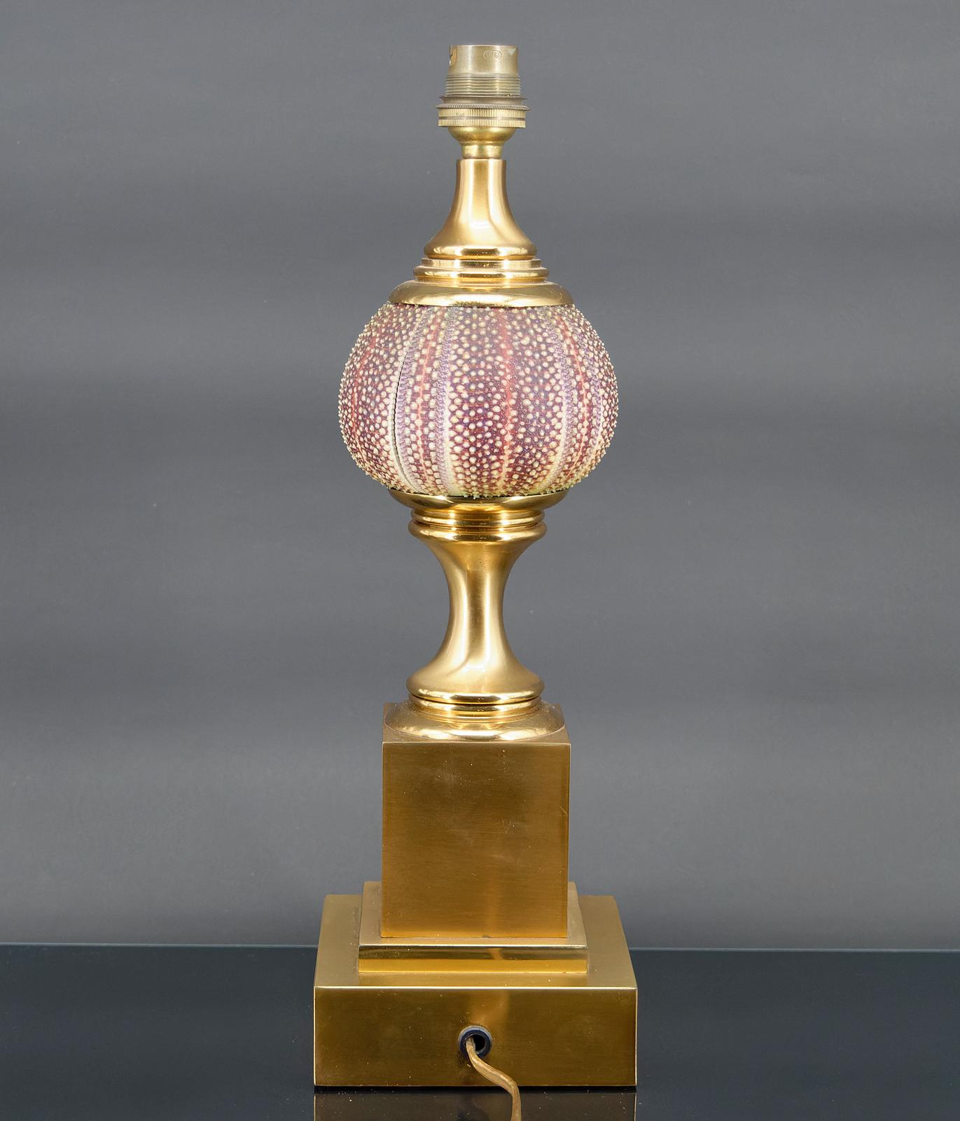 Mid-20th Century Maison Charles lamp, pink sea urchin and gilded bronze, France, Circa 1960 For Sale