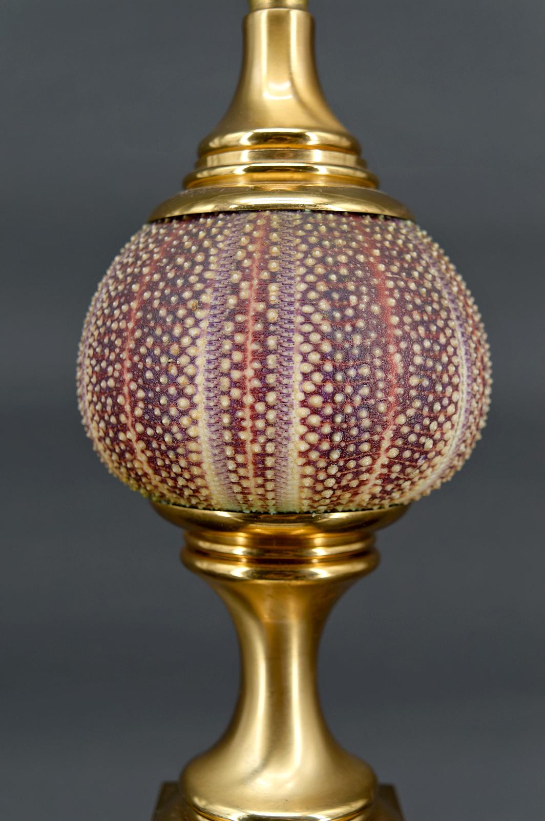 Maison Charles lamp, pink sea urchin and gilded bronze, France, Circa 1960 For Sale 1