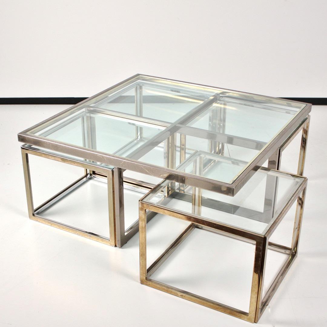 Maison Charles Large Glass Top Coffee Table with 4 Nesting Side Tables, France 3