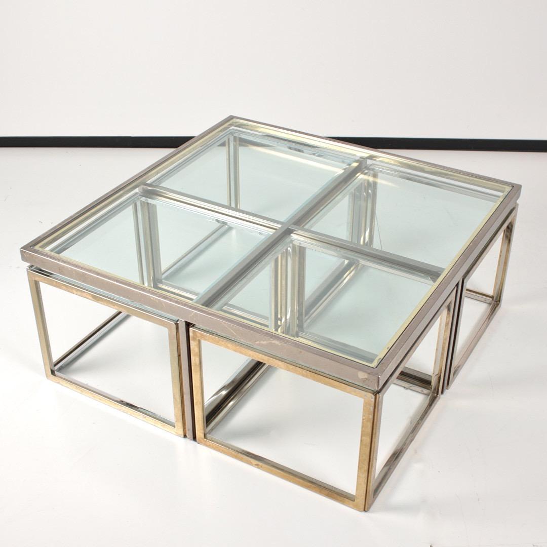 Mid-Century Modern Maison Charles Large Glass Top Coffee Table with 4 Nesting Side Tables, France