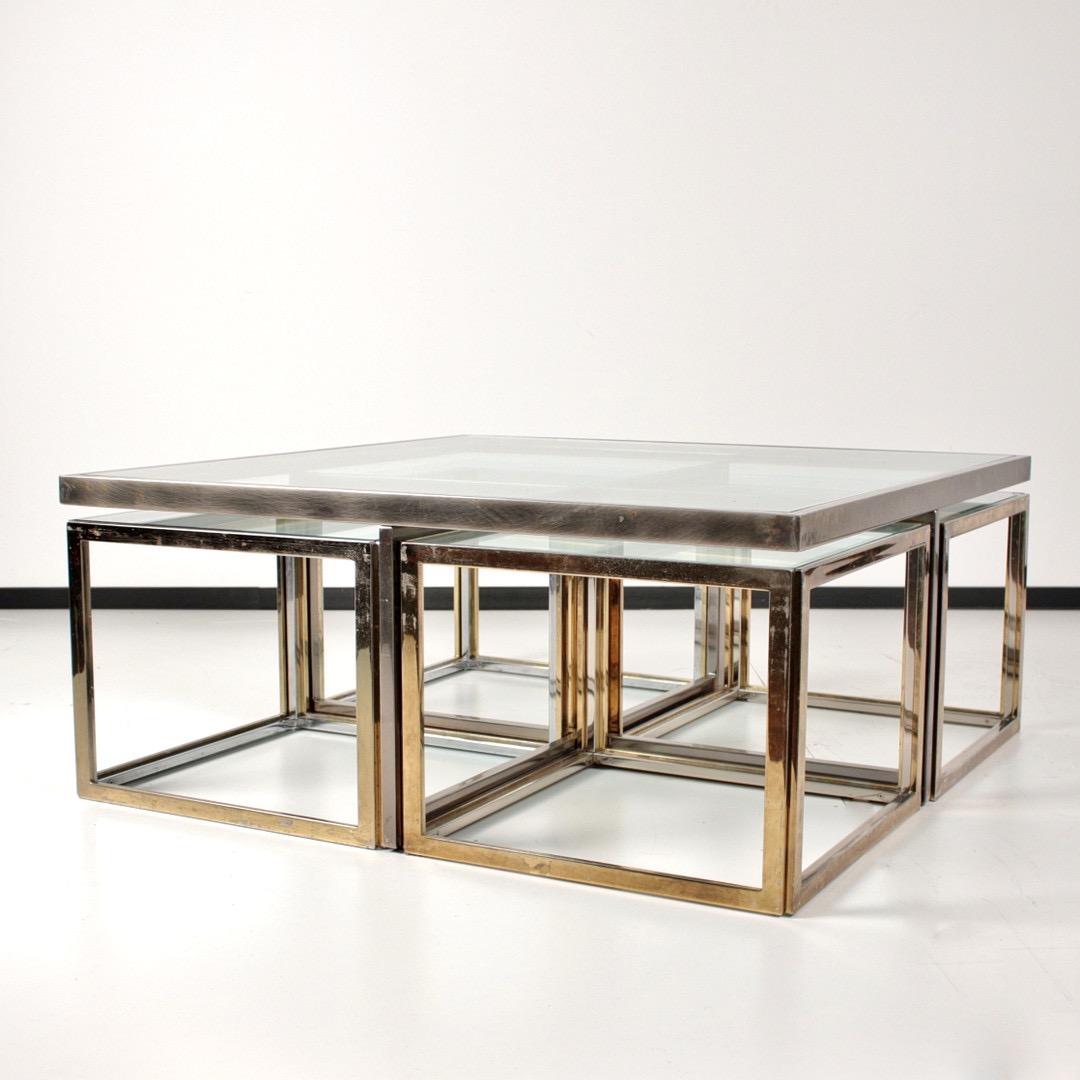 French Maison Charles Large Glass Top Coffee Table with 4 Nesting Side Tables, France