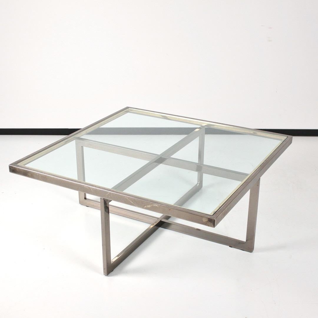 20th Century Maison Charles Large Glass Top Coffee Table with 4 Nesting Side Tables, France