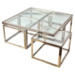 Maison Charles Large Glass Top Coffee Table with 4 Nesting Side Tables, France