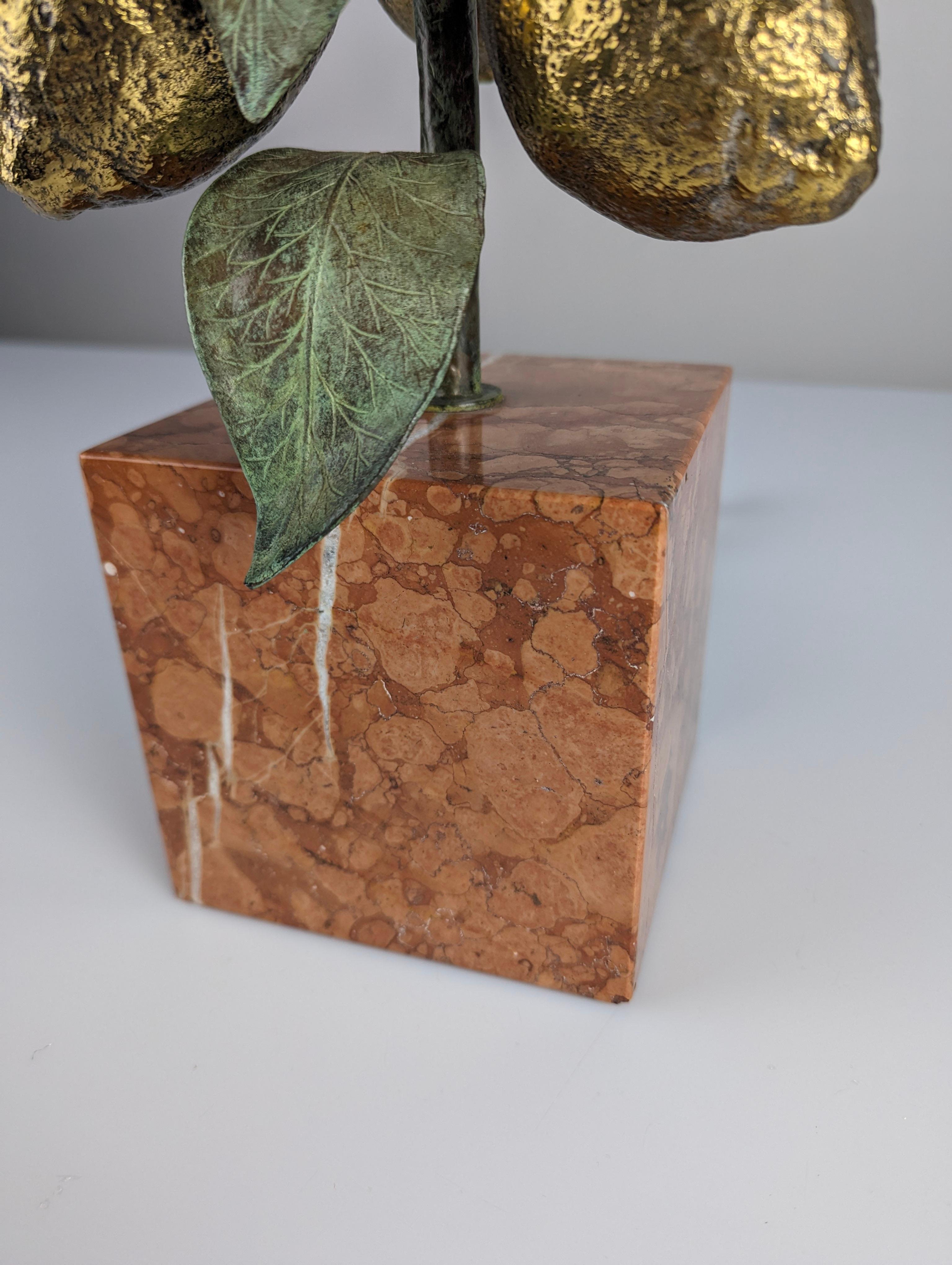 Maison Charles lemon table lamp made of bronze, brass and marble, 1970s 4