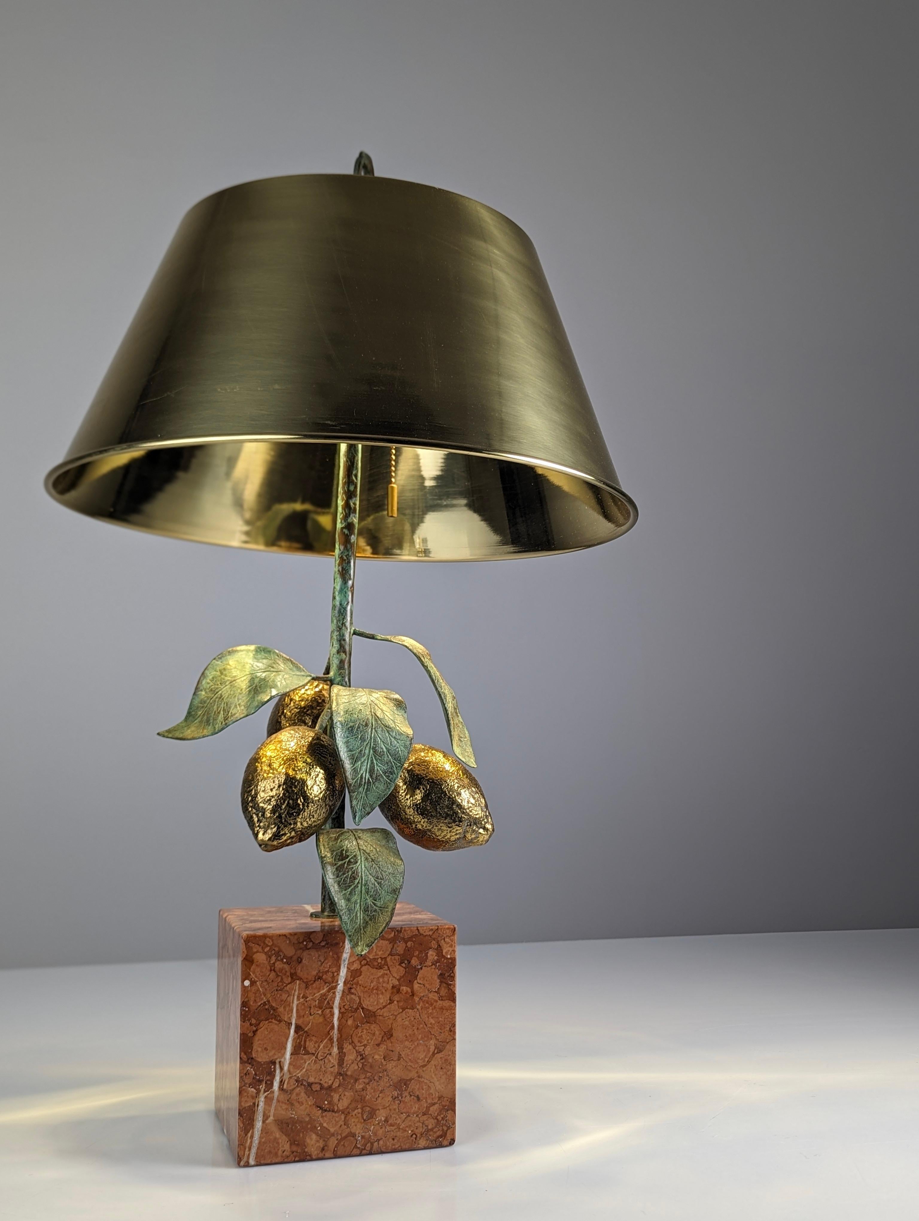 French Maison Charles lemon table lamp made of bronze, brass and marble, 1970s