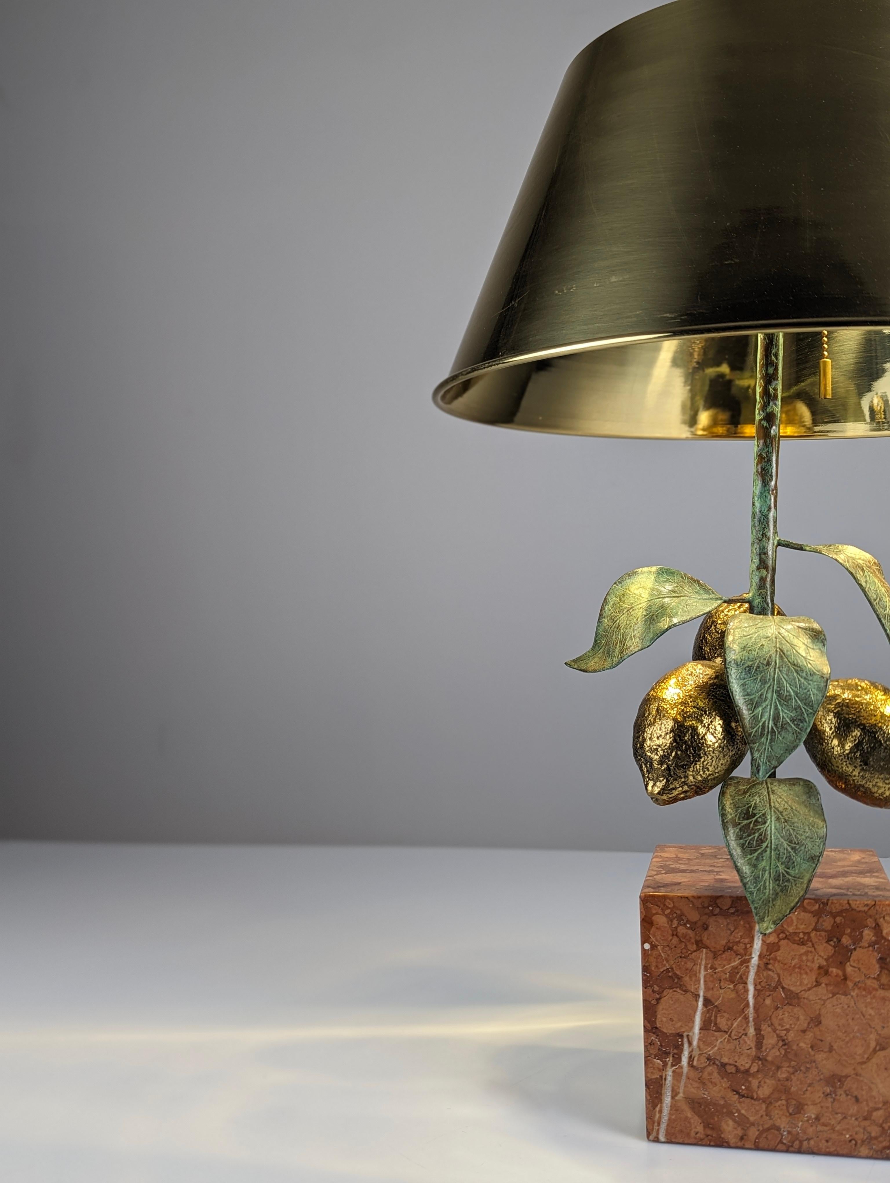 Late 20th Century Maison Charles lemon table lamp made of bronze, brass and marble, 1970s For Sale