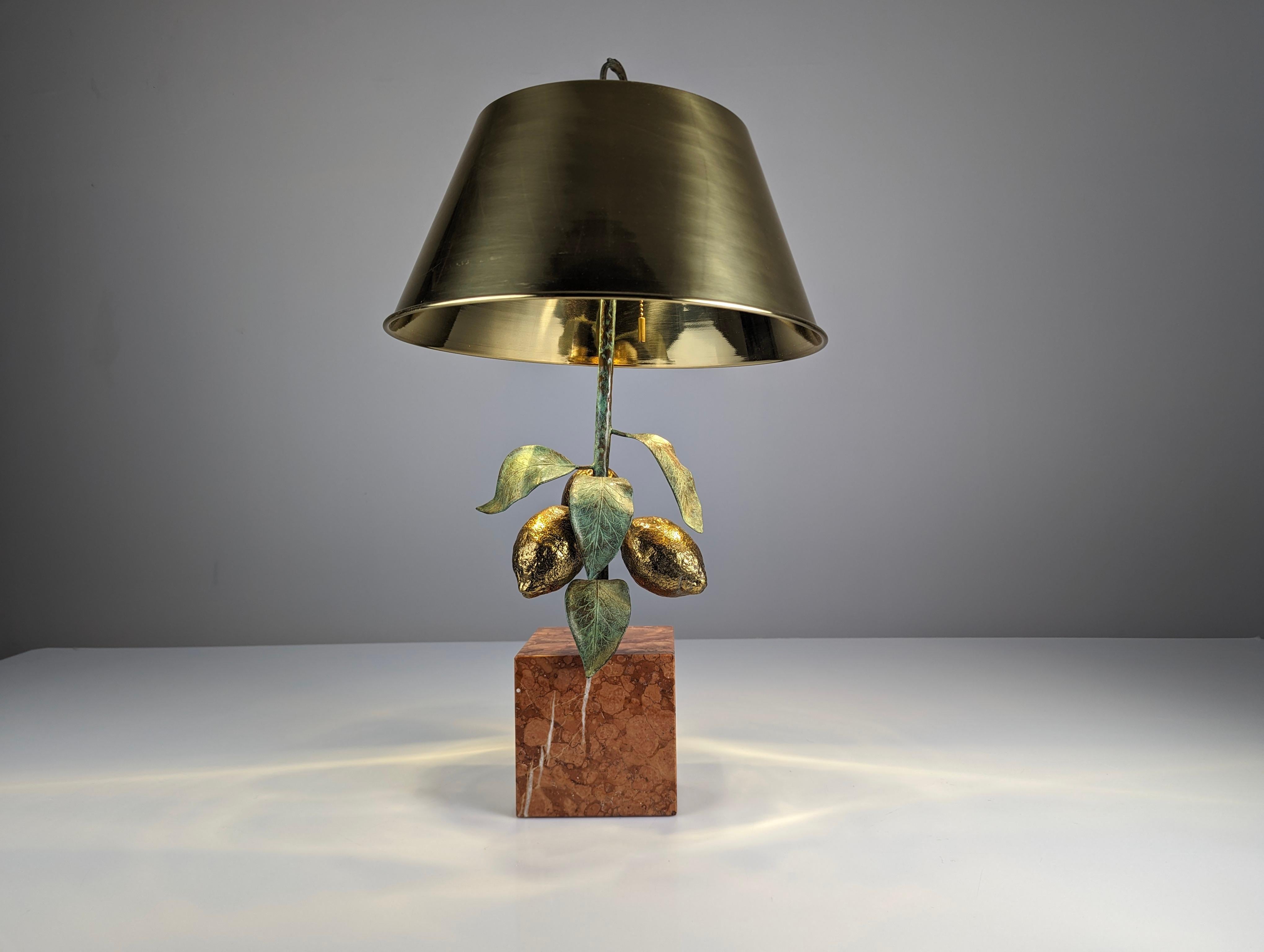 Brass Maison Charles lemon table lamp made of bronze, brass and marble, 1970s For Sale