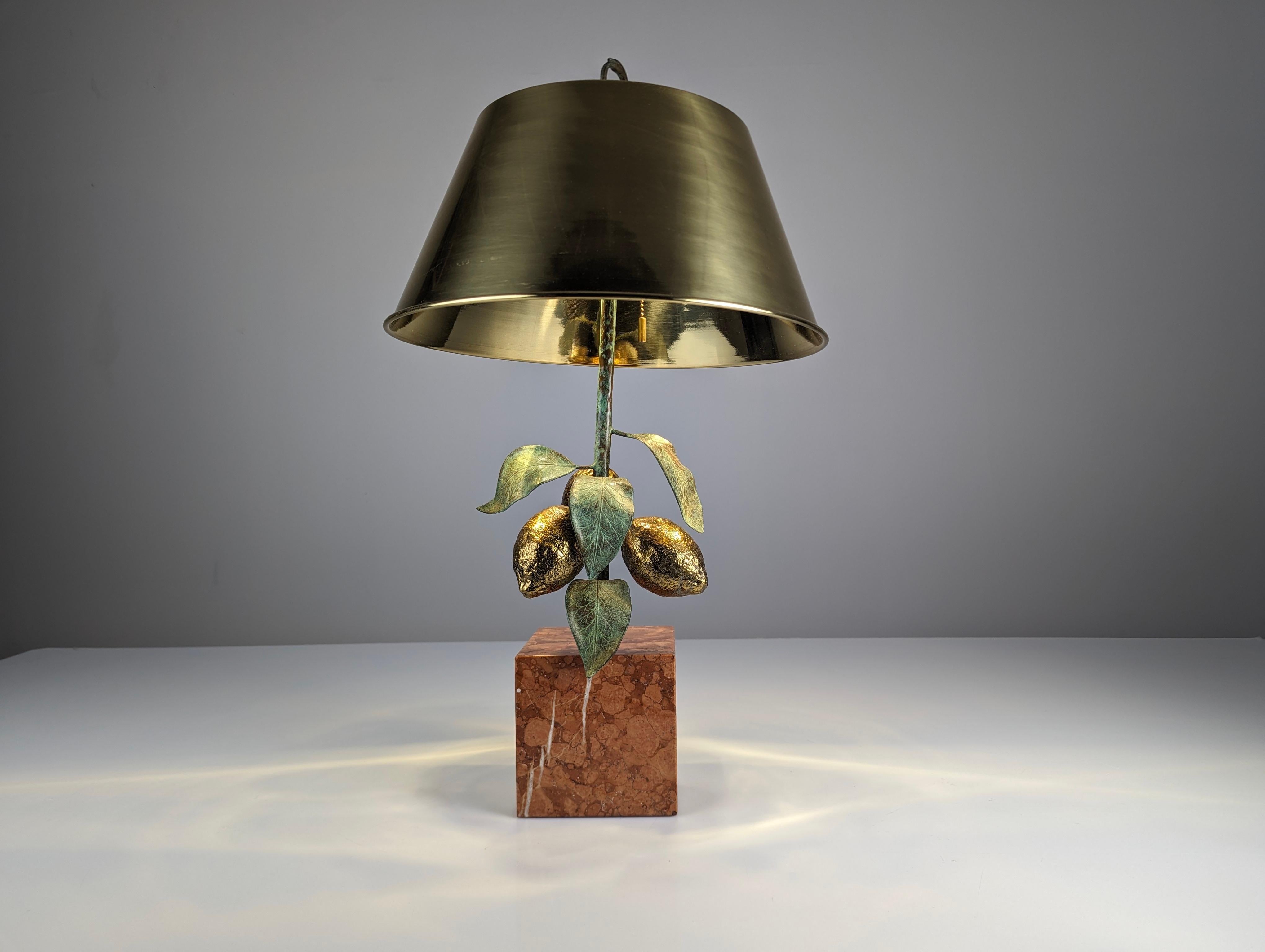 Brass Maison Charles lemon table lamp made of bronze, brass and marble, 1970s
