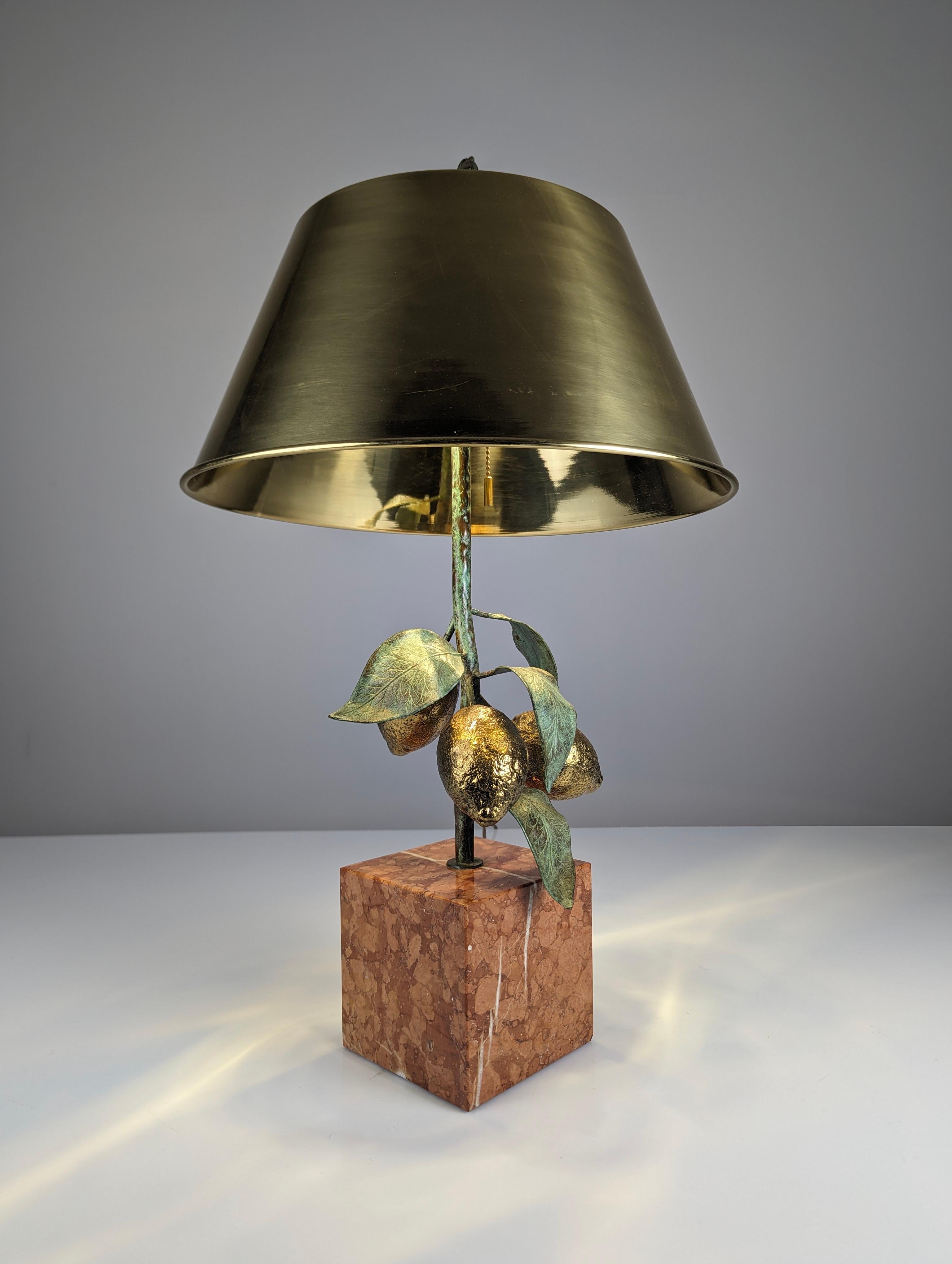 Maison Charles lemon table lamp made of bronze, brass and marble, 1970s For Sale 1