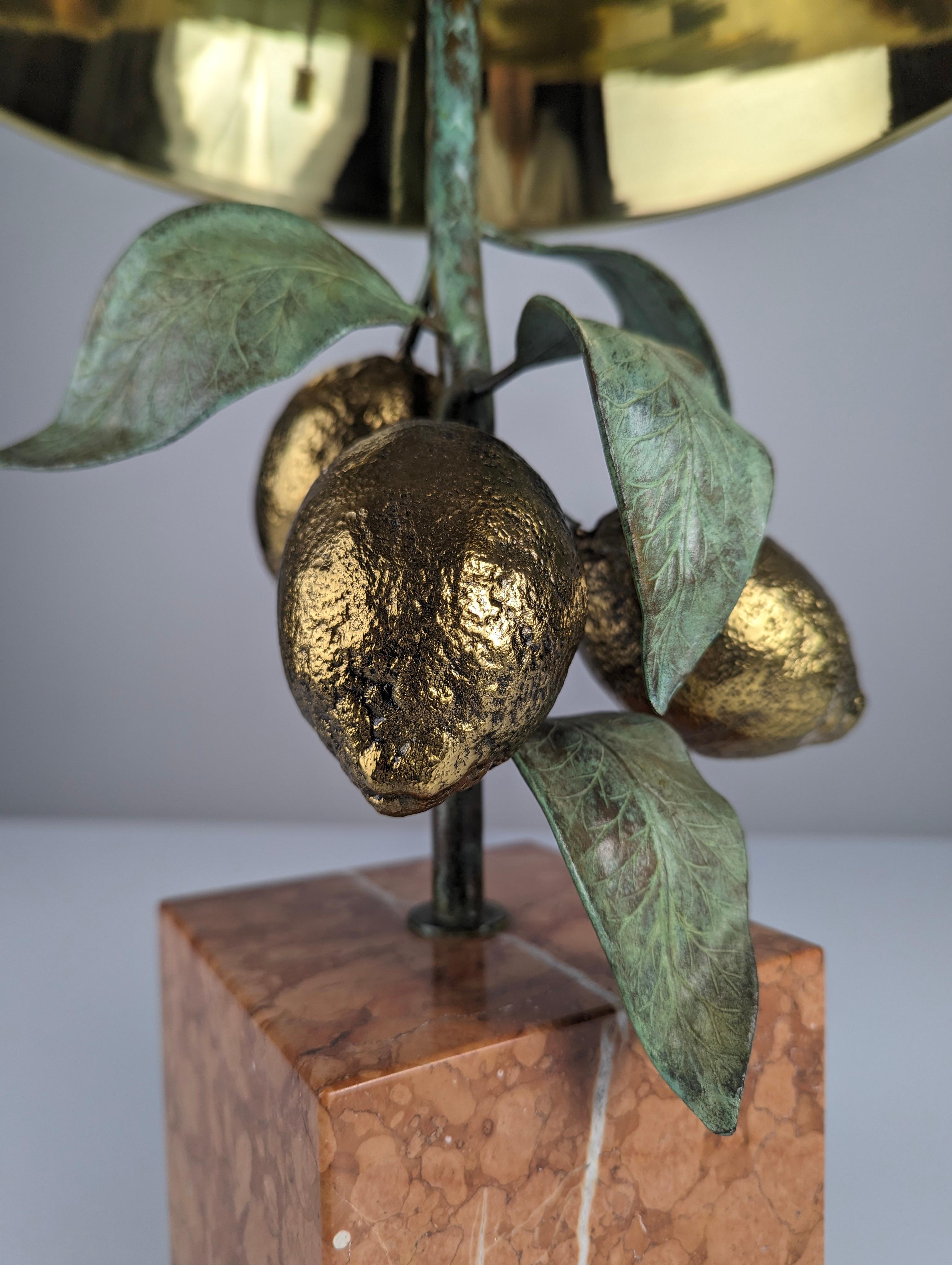 Maison Charles lemon table lamp made of bronze, brass and marble, 1970s 2