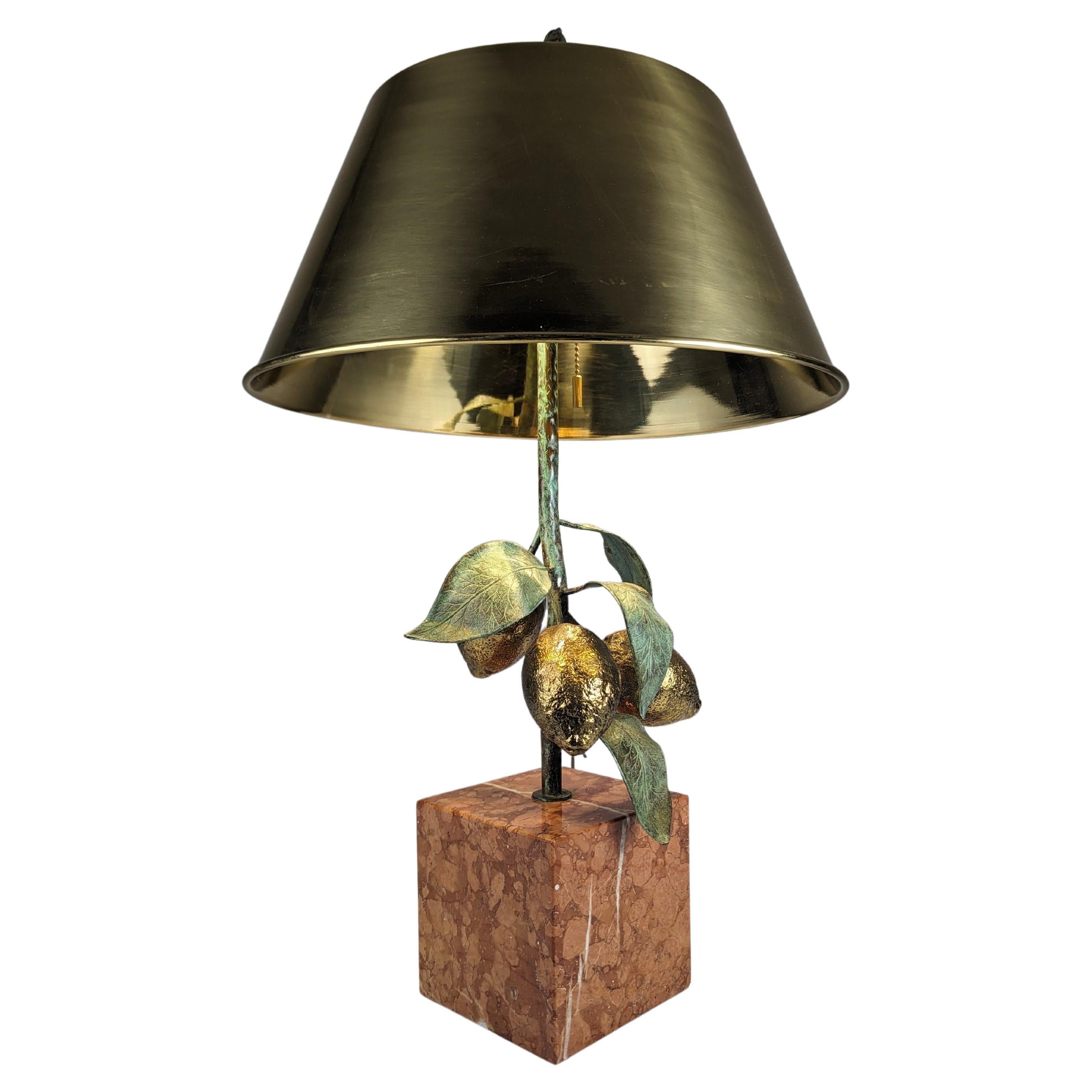 Maison Charles lemon table lamp made of bronze, brass and marble, 1970s For Sale