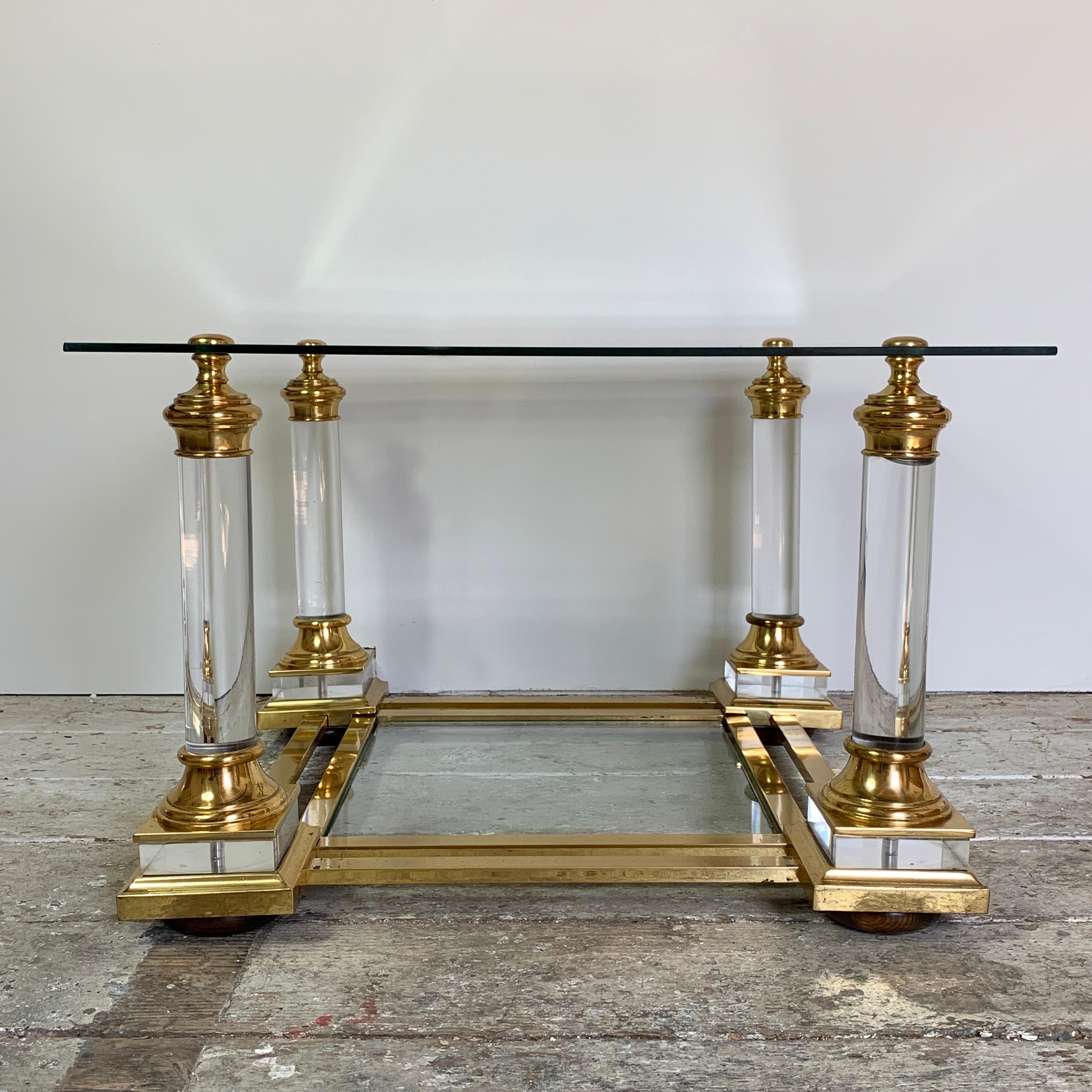 Brass Maison Charles Lucite & Glass Coffee Table, 1950s