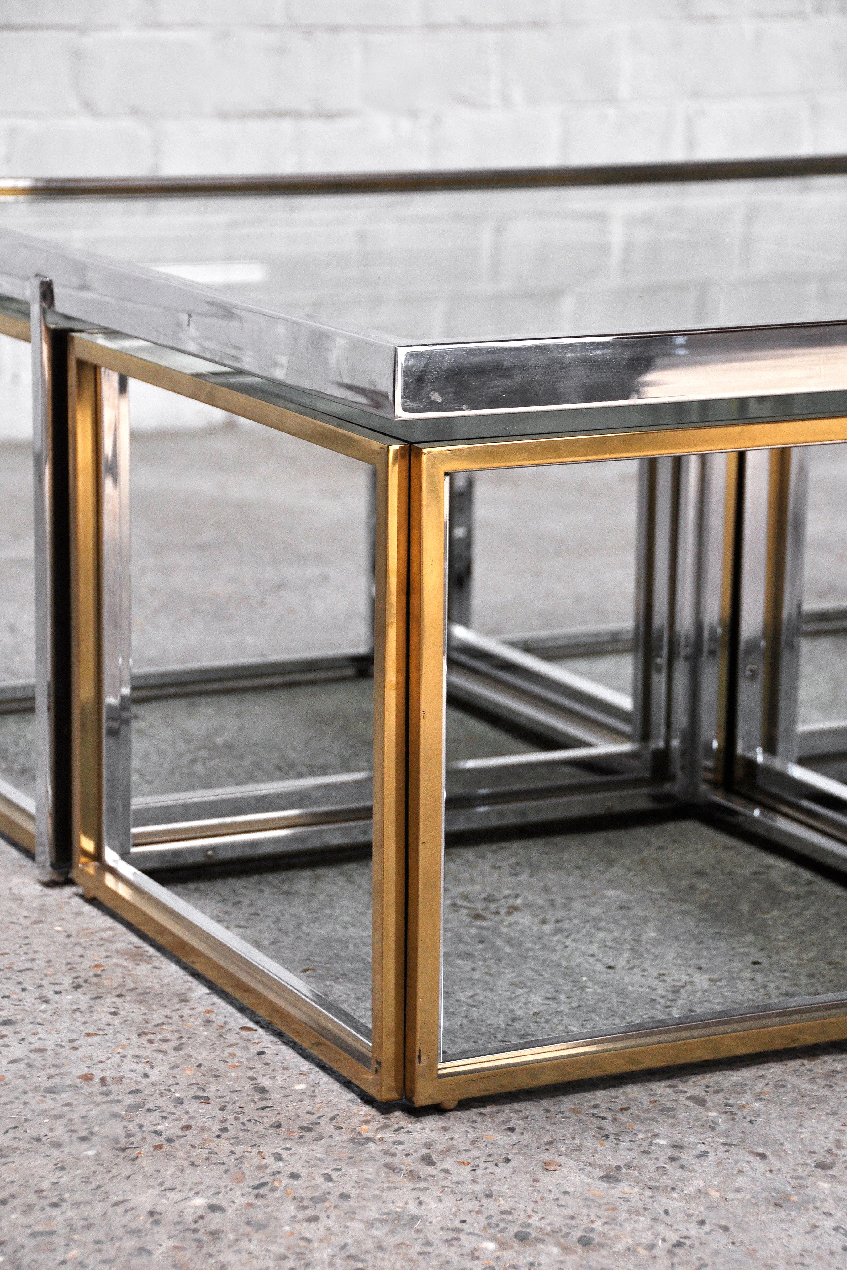Maison Charles Metal And Brass Coffee Table with Four Nesting Tables, 1970's 5