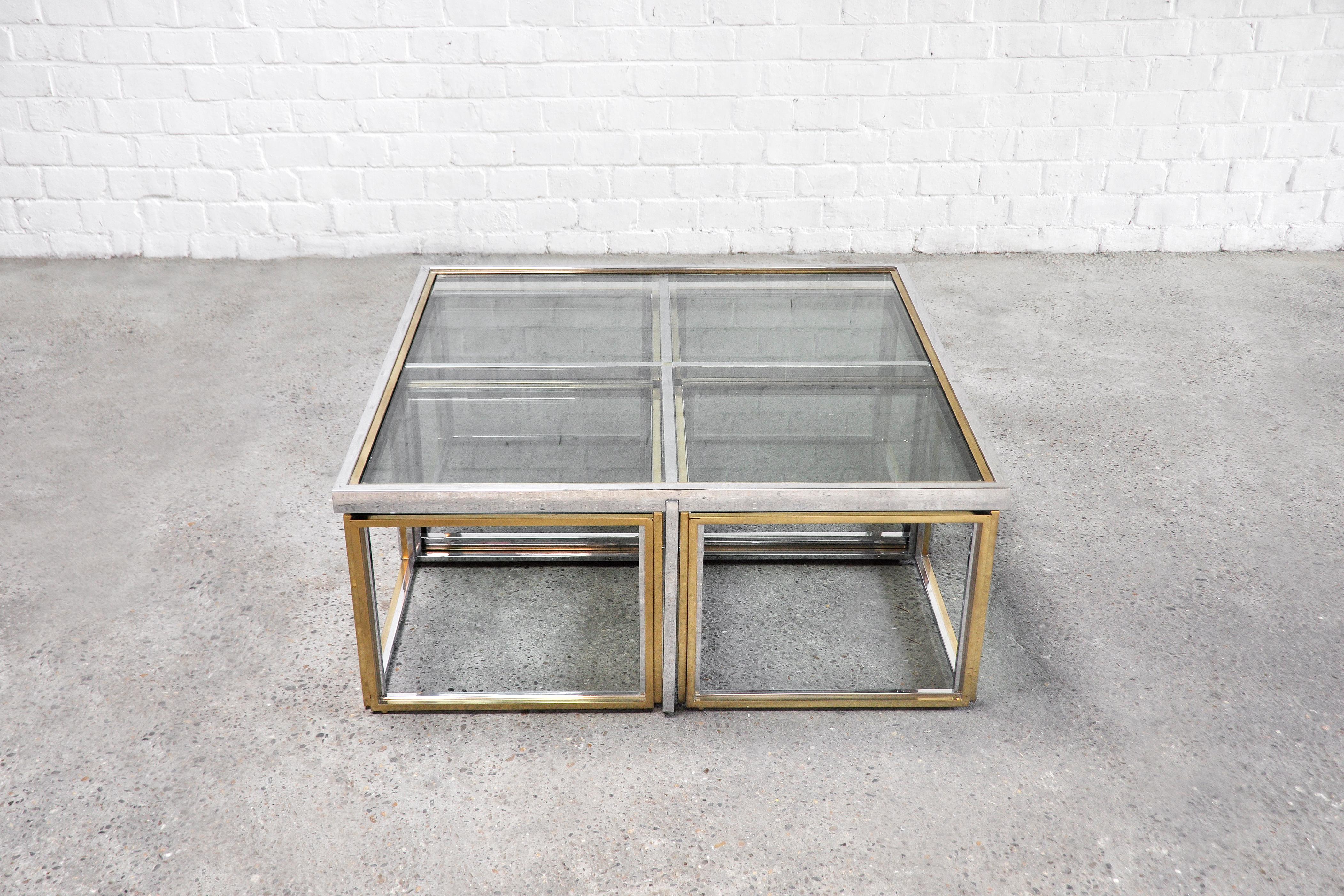 Maison Charles Metal And Brass Coffee Table with Four Nesting Tables, 1970's 3