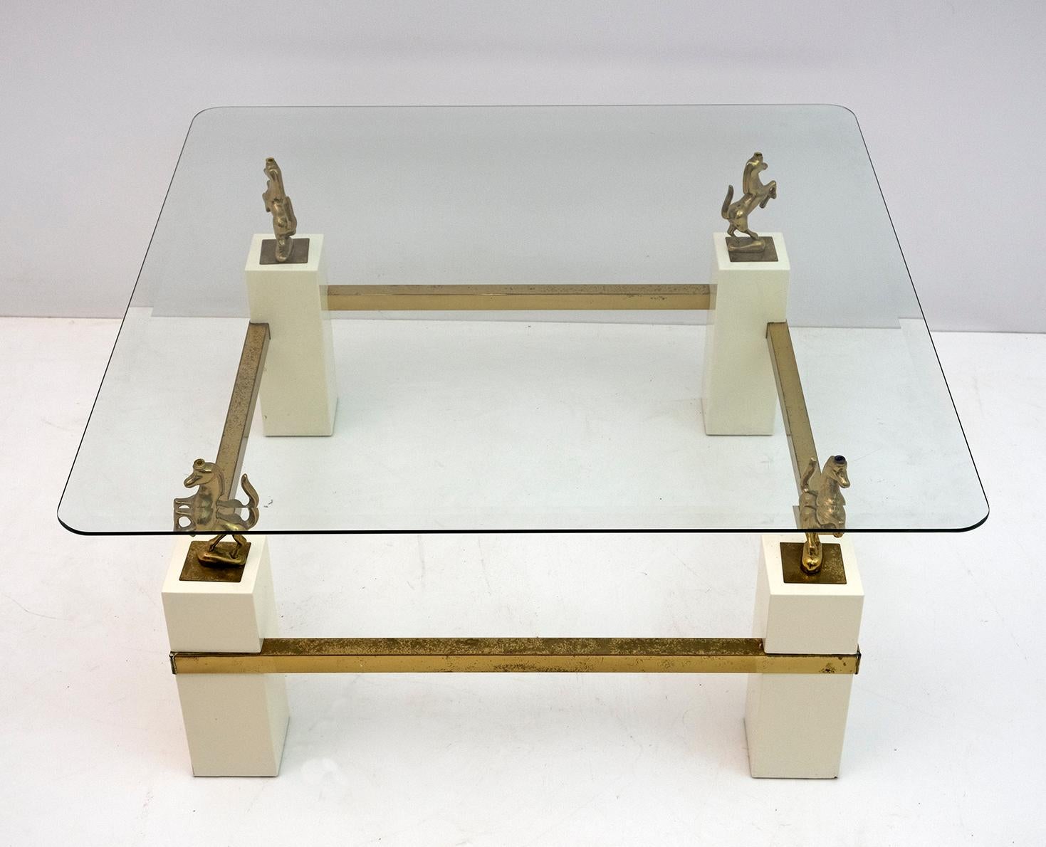 Maison Charles Mid-Century Modern Brass Horsed French Coffee Table, 1970s For Sale 5