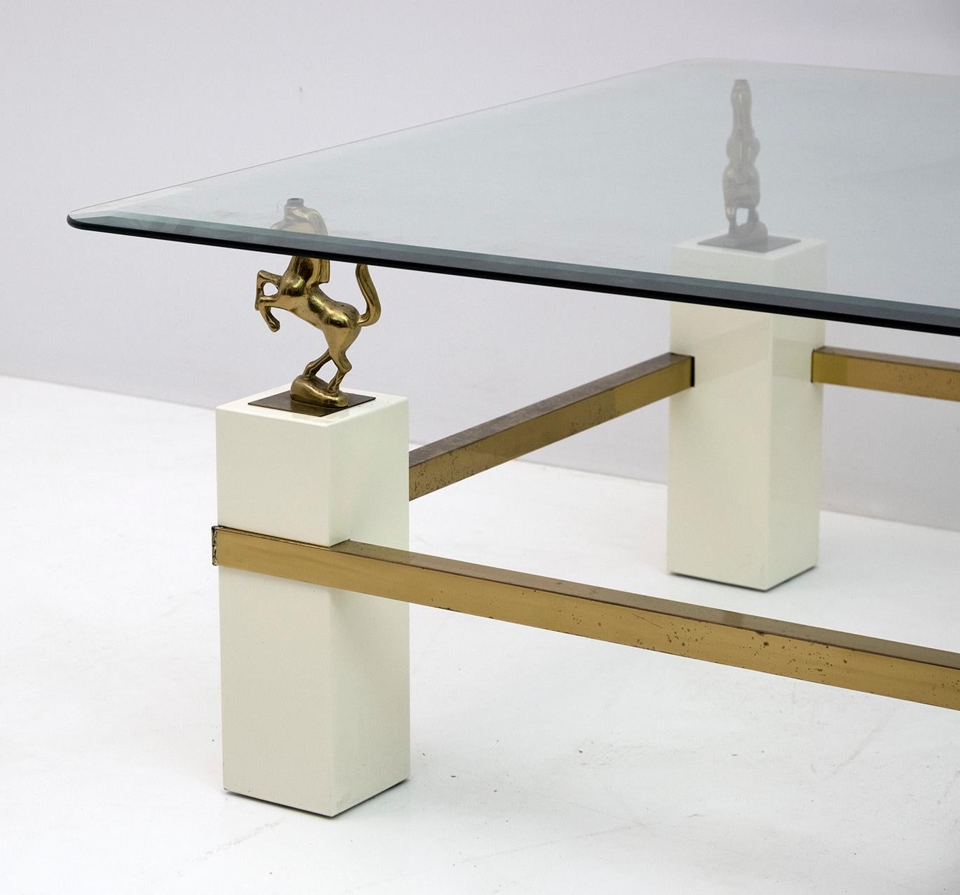 Late 20th Century Maison Charles Mid-Century Modern Brass Horsed French Coffee Table, 1970s For Sale
