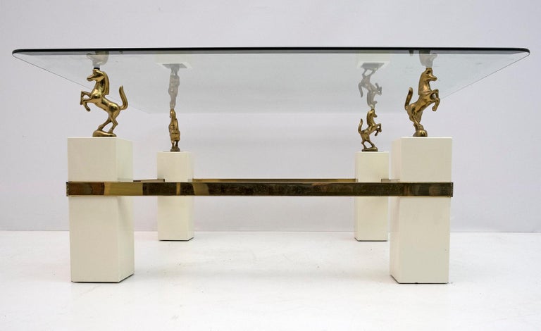 Maison Charles Mid-Century Modern Brass Horsed French Coffee Table, 1970s For Sale 1