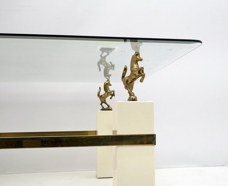 Maison Charles Mid-Century Modern Brass Horsed French Coffee Table, 1970s For Sale 2