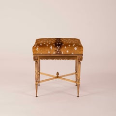 Maison Charles Neoclassical Gilt Bronze Antelope Silk Velvet Tabouret