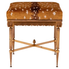 Maison Charles Neoclassical Gilt Bronze Antelope Silk Velvet Tabouret