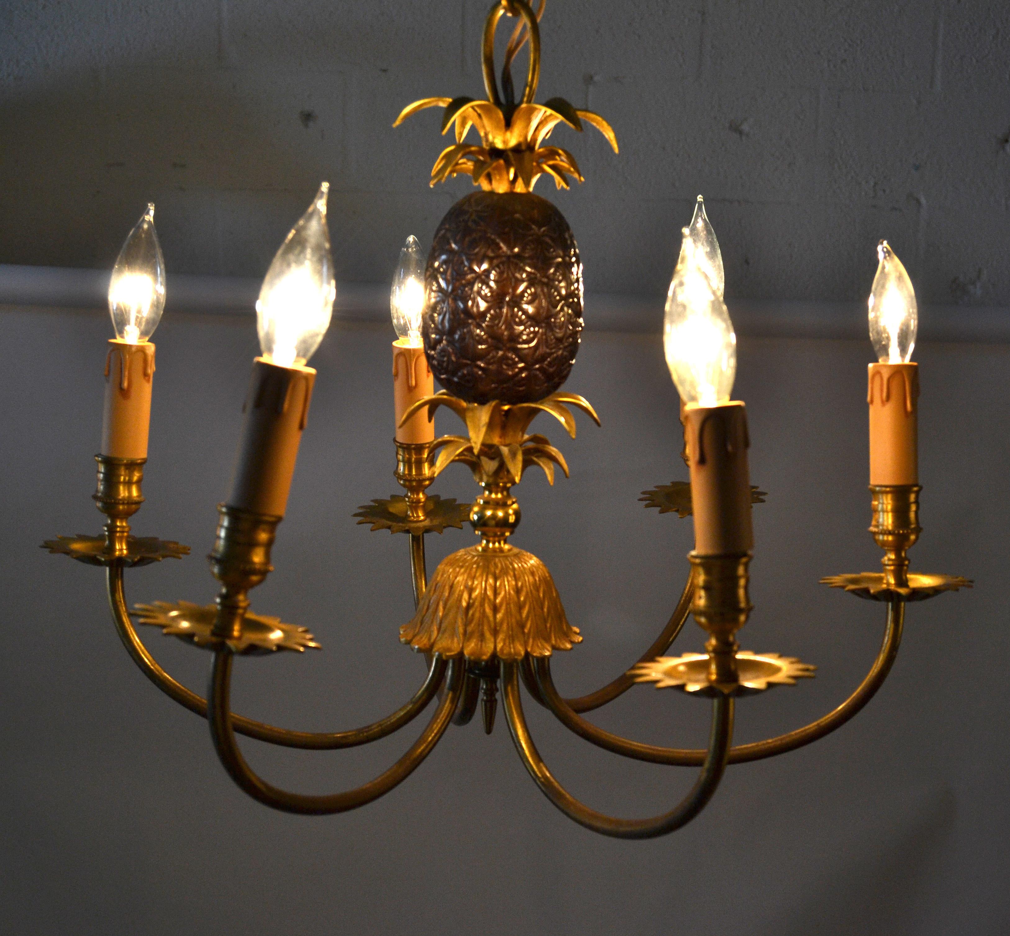 Maison Charles Neoclassical Six-Light Pineapple Bronze Chandelier with Sleeves For Sale 3