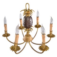 Maison Charles Neoclassical Six-Light Pineapple Bronze Chandelier with Sleeves