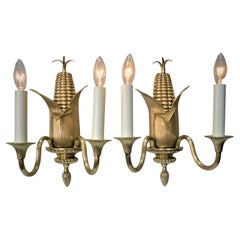 Maison Charles Pair of Bronze Corn Design Wall Sconces