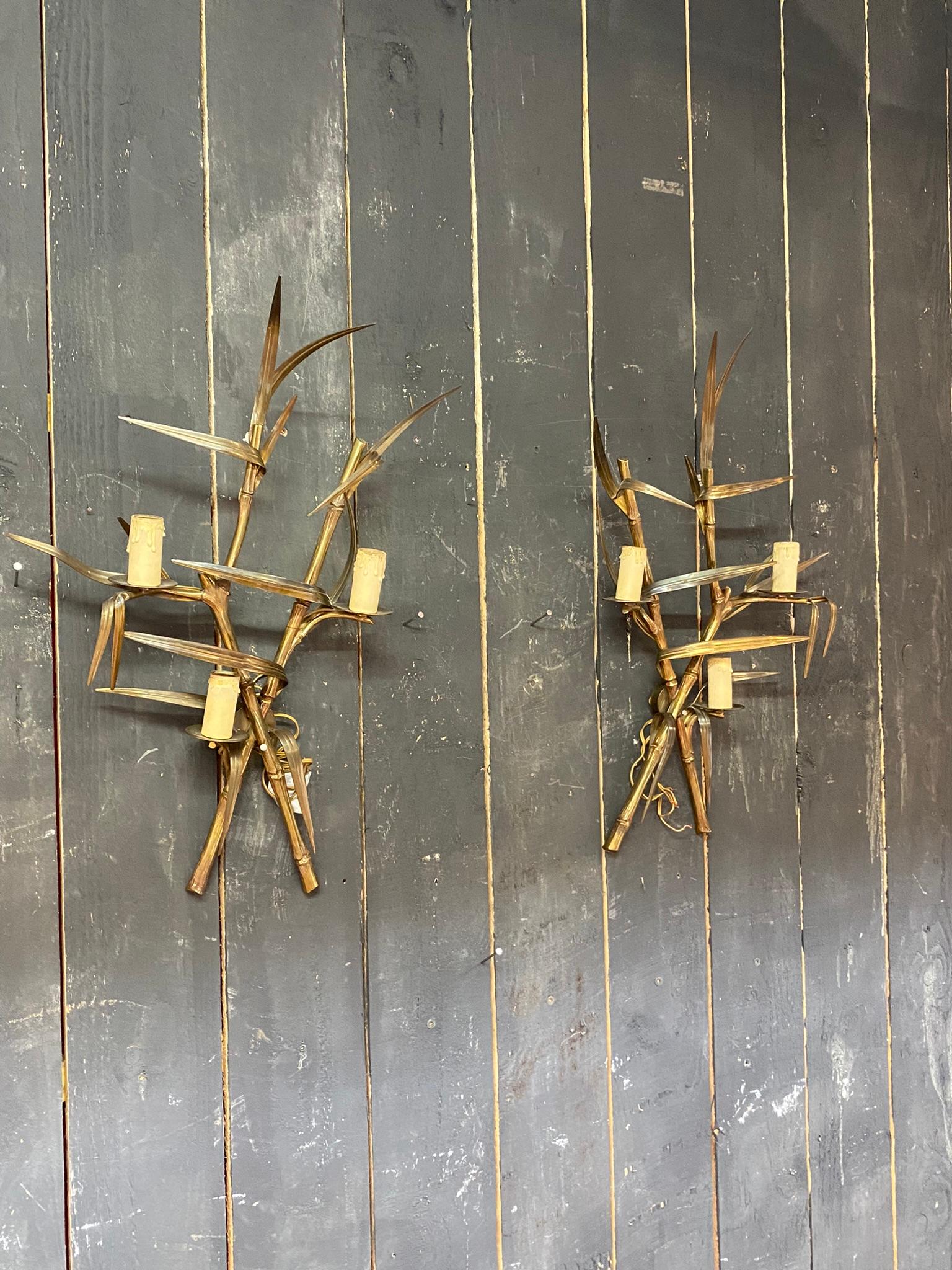 Maison Charles pair of bronze sconces in imitation of bamboo circa 1960/1970 
modele 204
signed.