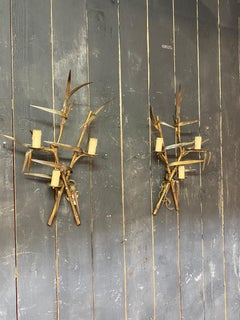 Maison Charles Pair of Bronze Sconces in Imitation of Bamboo, circa 1960/1970