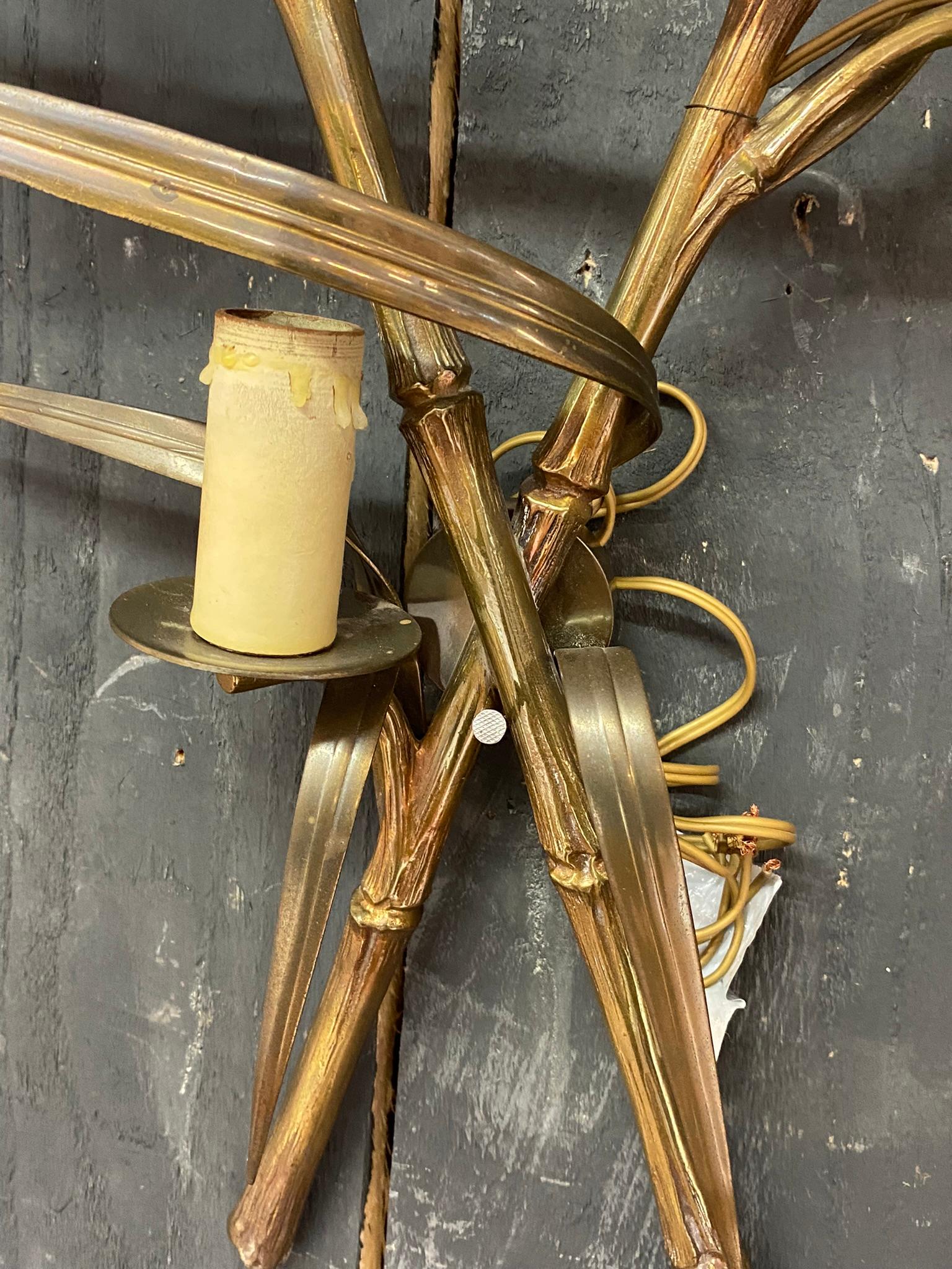 Maison Charles Pair of Bronze Sconces in Imitation of Bamboo, circa 1960/1970 In Good Condition For Sale In Saint-Ouen, FR