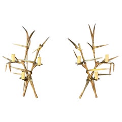Paire d'appliques en bronze imitant le bambou de la Maison Charles, datant d'environ 1960/1970