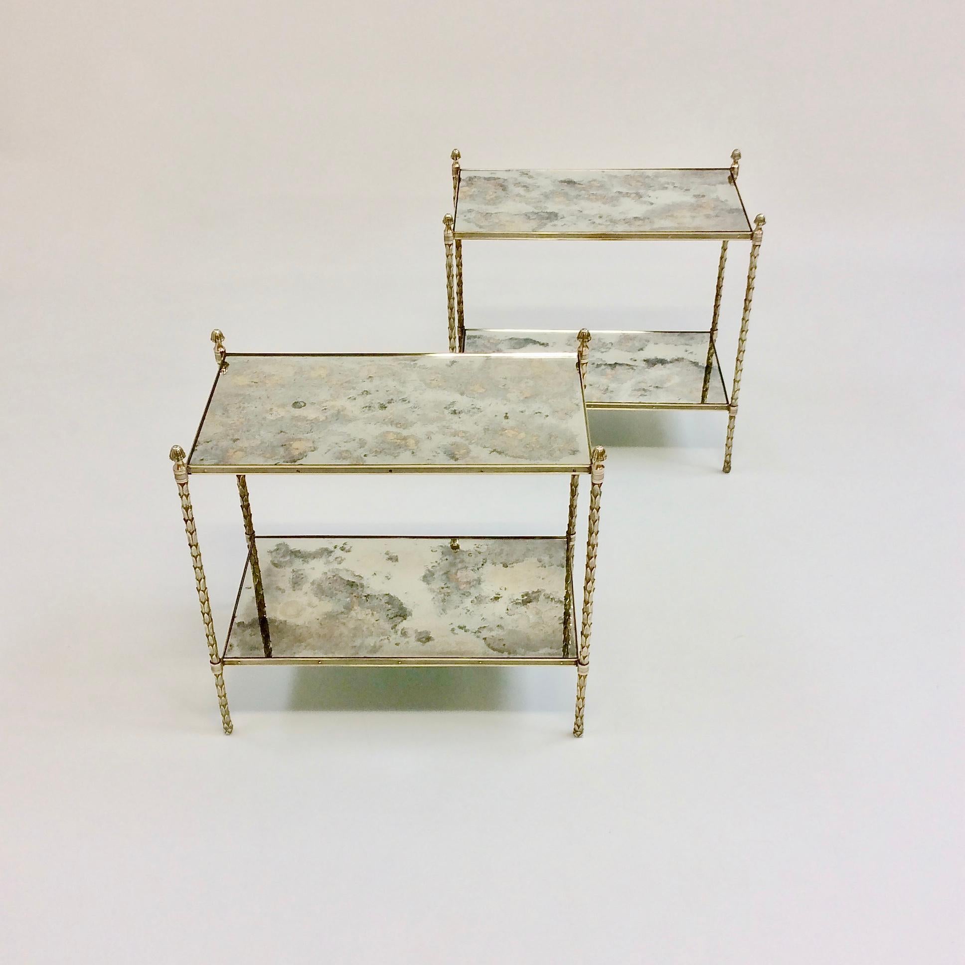 French Maison Charles Pair of Bronze Side Tables, circa 1960, France
