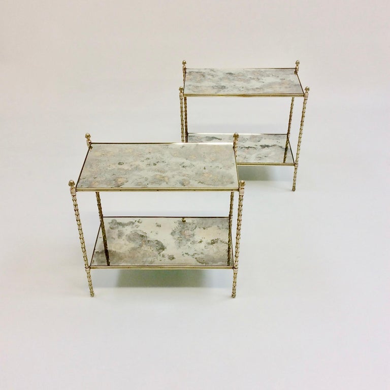 French Maison Charles Pair of Bronze Side Tables, circa 1960, France For Sale