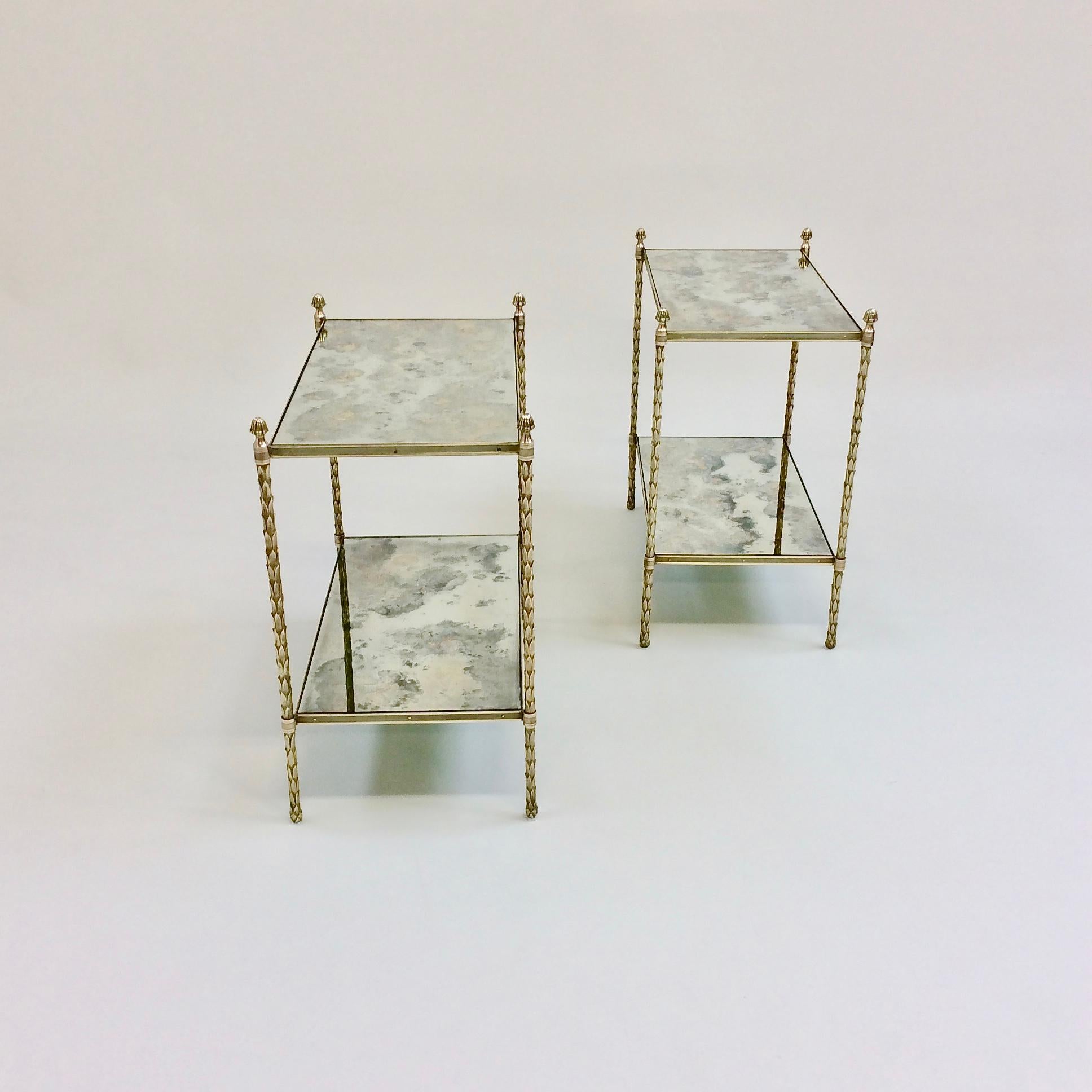 Mid-20th Century Maison Charles Pair of Bronze Side Tables, circa 1960, France