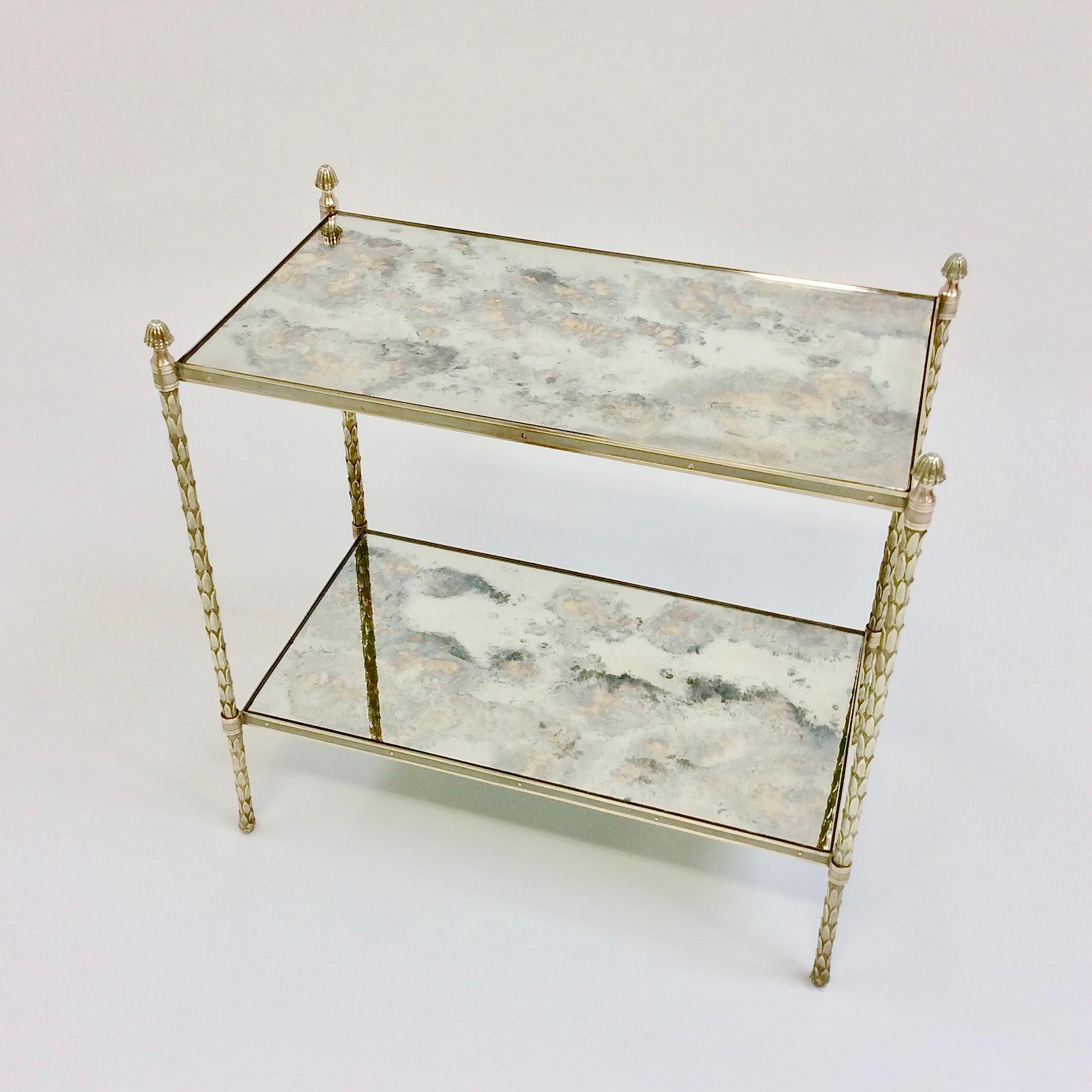 Brass Maison Charles Pair of Bronze Side Tables, circa 1960, France