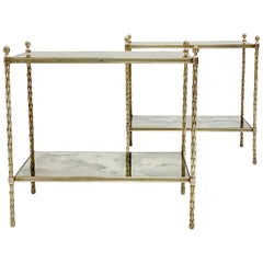 Maison Charles Pair of Bronze Side Tables, circa 1960, France