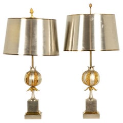 Maison Charles. Pair of bronze vgrenadeb lamps. 1970s.