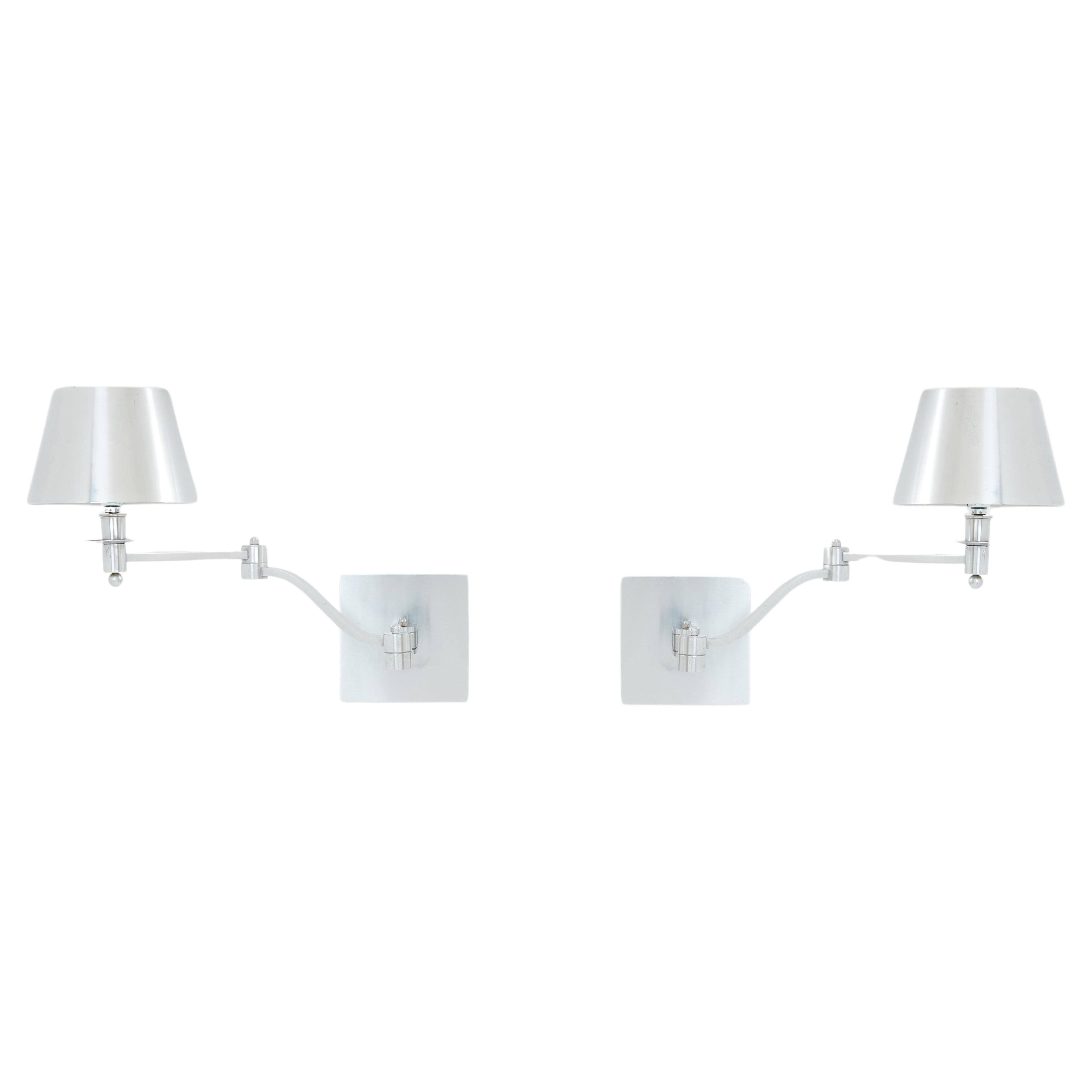 Maison Charles pair of brushed steel adjustable swing-arm sconces 1960s For Sale