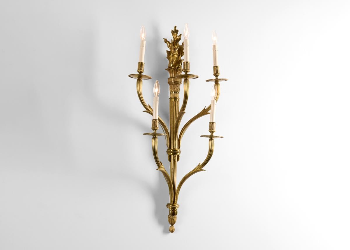Maison Charles, Pair of Neoclassical Sconces, France, circa 1960 In Good Condition For Sale In New York, NY