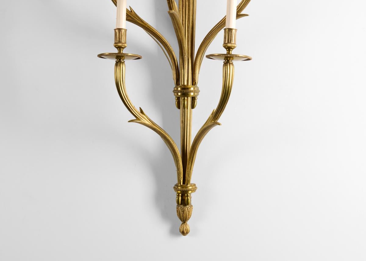 Bronze Maison Charles, Pair of Neoclassical Sconces, France, circa 1960 For Sale