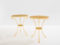 Maison Charles pair of Neoclassical brass marble gueridon tables 1960s