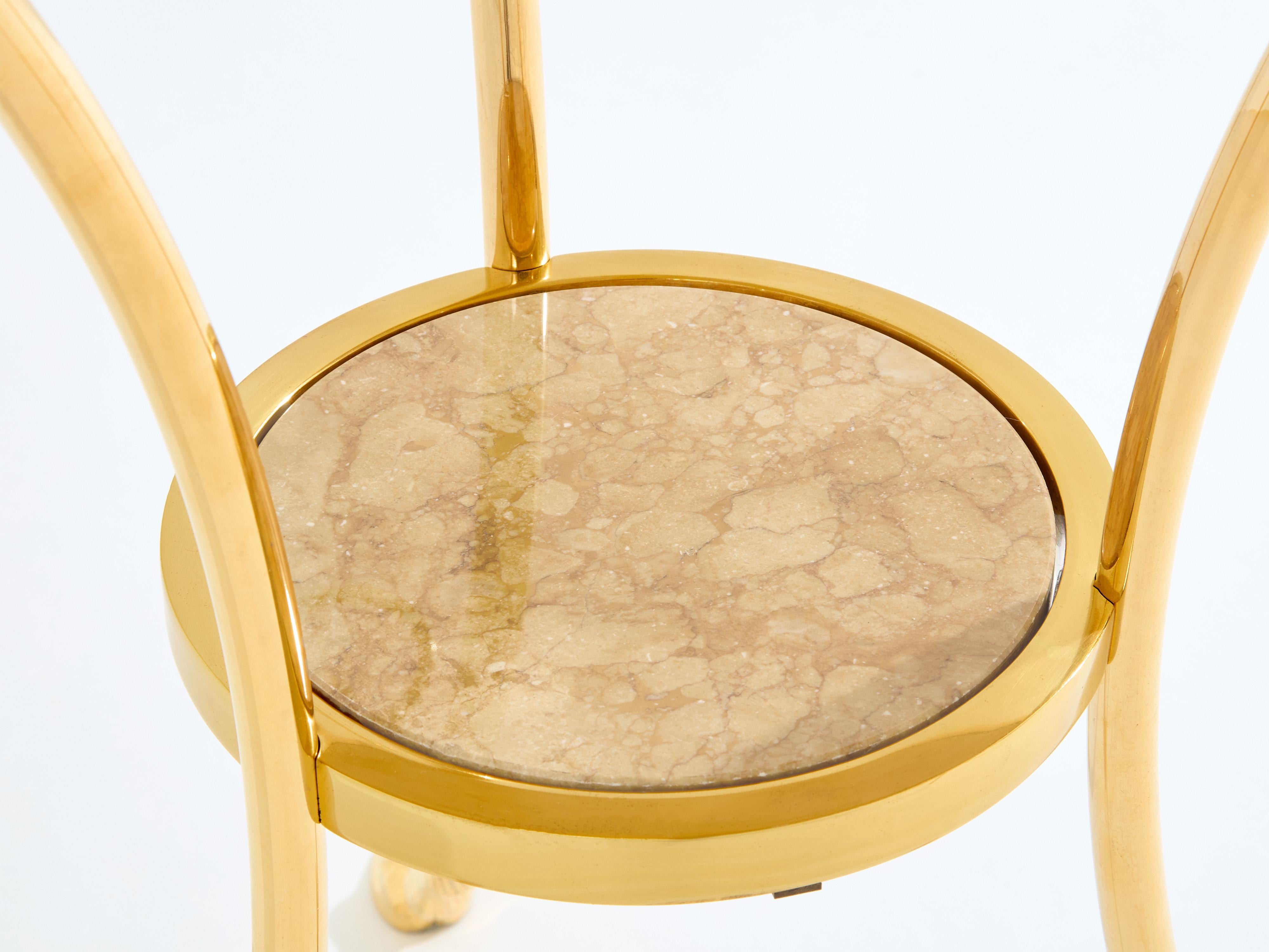 Ottone Maison Charles coppia di tavoli gueridon neoclassici in marmo e ottone anni '60 in vendita